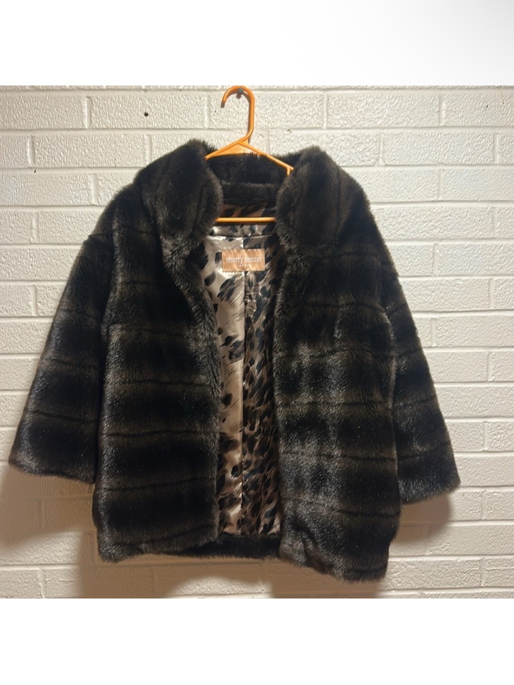 Sherry Cassin black & brown faux fur coat